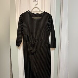 Dex Black and White Pinstripe Long Sleeve Dress